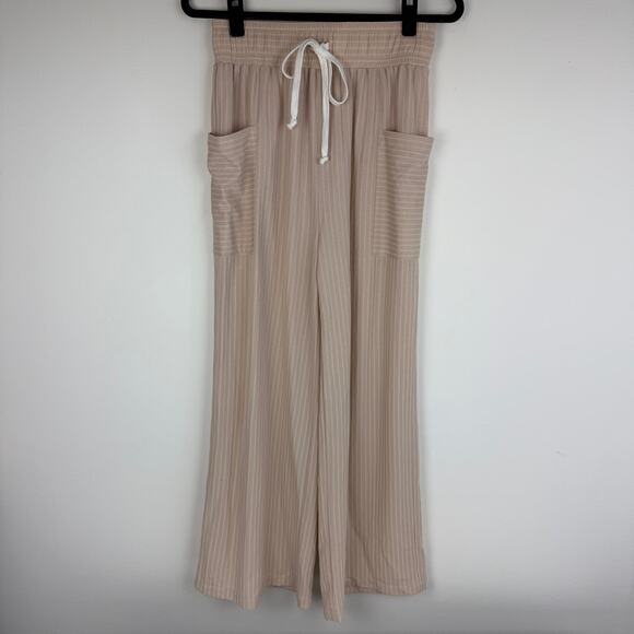 Joe & Rae Womens Adjustable Drawstring Wide Leg Pink/White Striped Pants Small - Picture 1 of 9